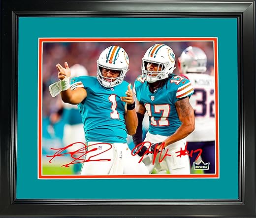 Framed Jaylen Waddle &Amp; Tua Tagovailoa Miami Dolphins Dual Facsimile Laser Engraved Signature Auto 12&Quot;X15&Quot; Football Photo Hofsm Holo