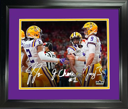 Framed Joe Burrow Justin Jefferson Ja'Marr Chase Facsimile Laser Engraved Signature Auto Lsu Tigers 12&Quot;X15&Quot; College Football Photo Hofsm Holo