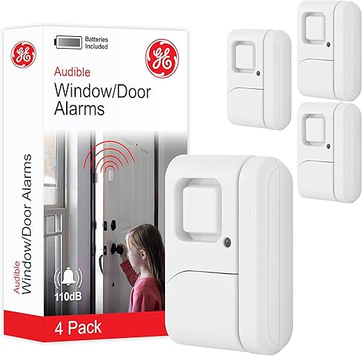 Ge Personal Security Window And Door Alarm, 4 Pack, Diy Protection, Burglar Alert, Wireless, Chime/Alarm, Easy Installation, Home Security, Ideal For Home, Garage, Apartment And More, 45174 White