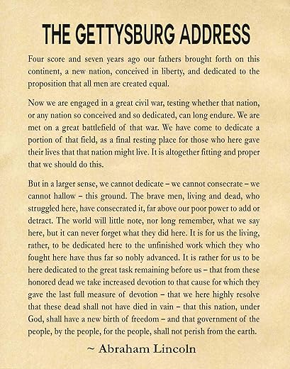 Gettysburg Address Wall Decor By Abraham Lincoln - Famous Speech Historical &Amp; Political Memorabilia | Presidential Speech American History Classroom Decorations | Us History Posters Office Wall Art (12 X 16, Parchment)