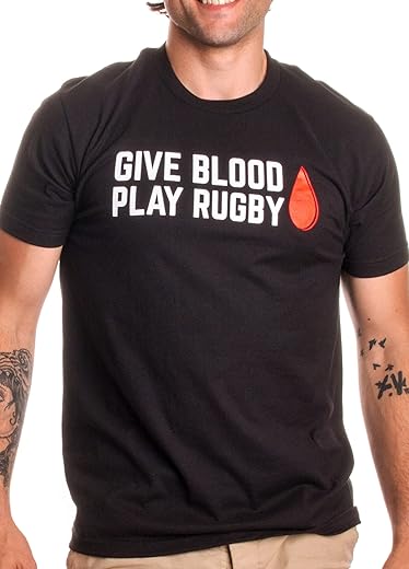 Give Blood, Play Rugby | Funny Rugby Player Rugger League Union Humor T-Shirt-(Adult,L) Black