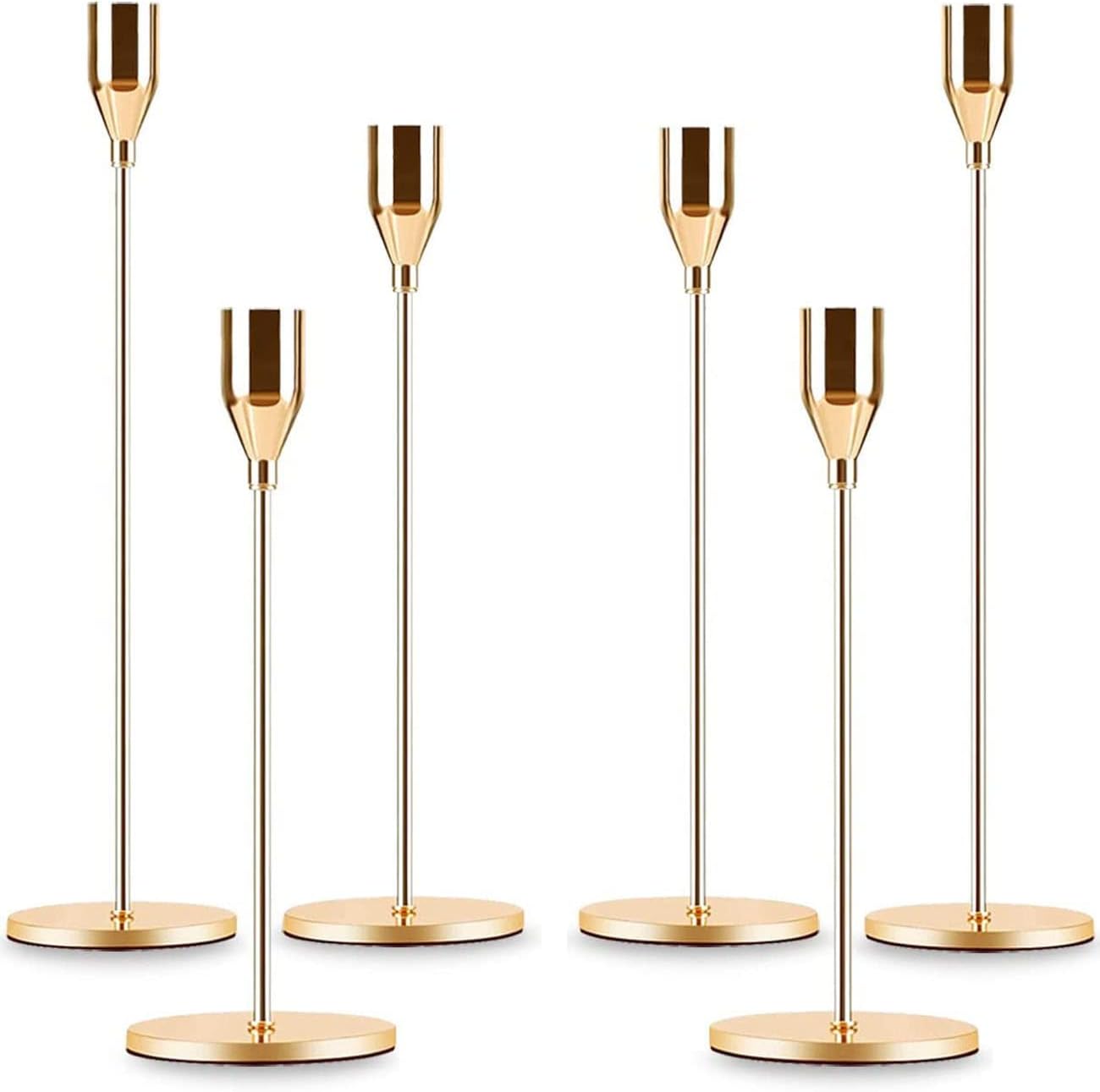 Gold Taper Candle Holder Set Of 6, Brass Gold Tall Candlestick Holders, Metal Vintage Candle Stickers Long Holder Set, Pillar Decorative Candle Holder Fits 3/4 Inch Candle For Wedding, Dinner, Party…