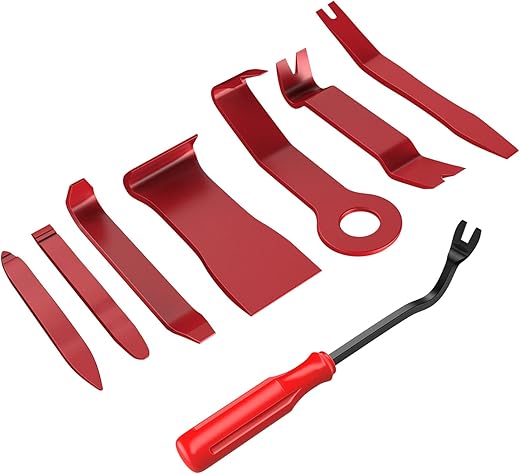 Gooacc 8Pcs Auto Trim Scratch Removal Tool Car Audio Dash Panel Window Molding Fastener Remover Tool Kit-Red