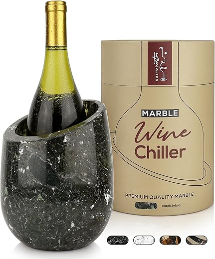 Gusto Nostro Marble Wine Chiller Bucket - 750Ml Wine Bottle Cooler And Champagne Chiller For Party, Kitchen, Bar Cart Decor To Chill &Amp; Keep Bottles Cold With Unique Wine Lovers Gift Box (Black Zebra)