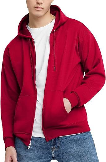 Hanes Men'S Full-Zip Eco-Smart Hoodie, Deep Red, Small