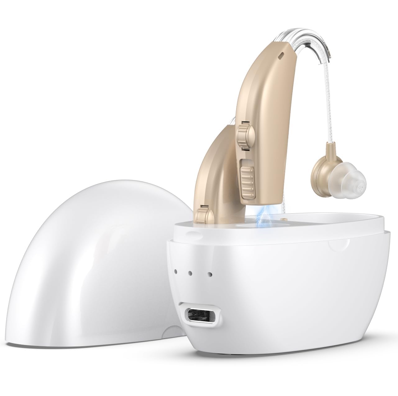 Hearing Aids Hearing Amplifiers For Seniors Rechargeable With Noise Cancelling-Hearing Aid Loss Amplifier Seniors&Amp;Adults Charging Case&Amp;Volume Control Beige
