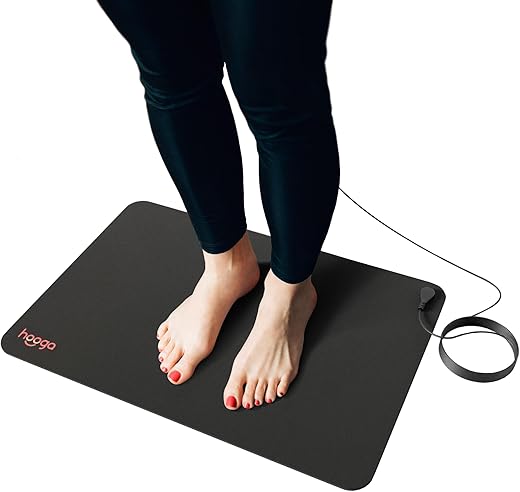 Hooga Grounding Mat For Sleep, Energy, Pain Relief, Inflammation, Balance, Wellness. Earth Connected Therapy. Indoor Grounding At Home, Office, Work. 15 Foot Cord Included. Conductive Carbon