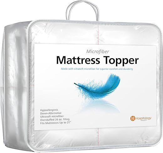 Hospitology Products Hypoallergenic Mattress Cover- Overstuffed - Deep Pocket - Goose Down Alternative Pillow Top Mattress Topper Queen - 60&Quot; W X 80&Quot; L