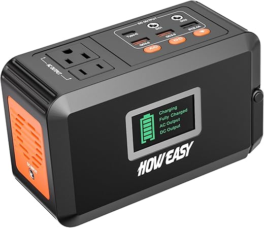 Howeasy 120W Portable Power Station, 88Wh Solar Generator, Lithium Battery Power With 2 110V Ac (Peak 150W) Socket/ 3 Dc Ports/2 Usb Qc3.0/Led Light For Cpap Outdoor Camping Trip Hunting Emergency