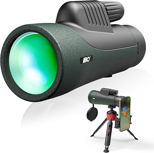 Ibq Monocular Telescope For Adult High Powered With Smartphone Adapter &Amp;Tripod, 12X55 Lightweight Waterproof Hd Monocular With Bak4 Prism&Amp;Fmc Lens, For Camping Travel Hiking Bird Watching Hunting
