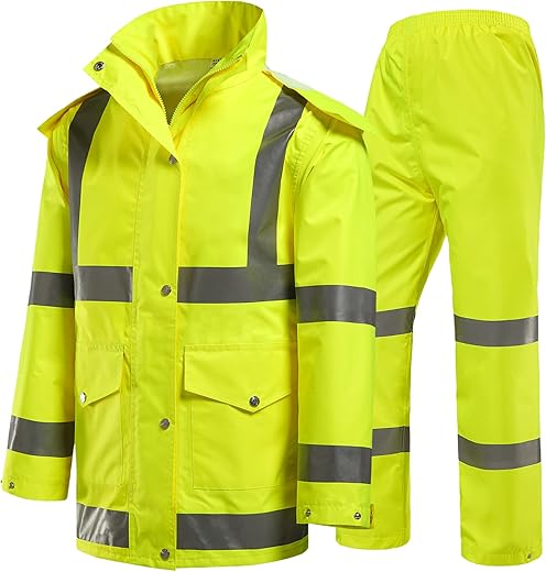 Icreek High Visibility Rain Suits For Men &Amp; Women Reflective Coats Safety Jacket And Pants Suit Waterproof Rain Gear Anti-Storm (M, Yellow)