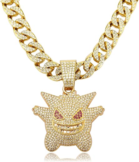 Idrupace Miami Mens Cuban Link Chain Silver Gold Plated Bling Cuban Necklace Diamond Chain For Men 13Mm Iced Out Chain Hip Hop Jewelry，8.5/18/24 Inch Length-With Metal Gift Box. (Gold Chain+Elves Pendant, 20.0 Inches)