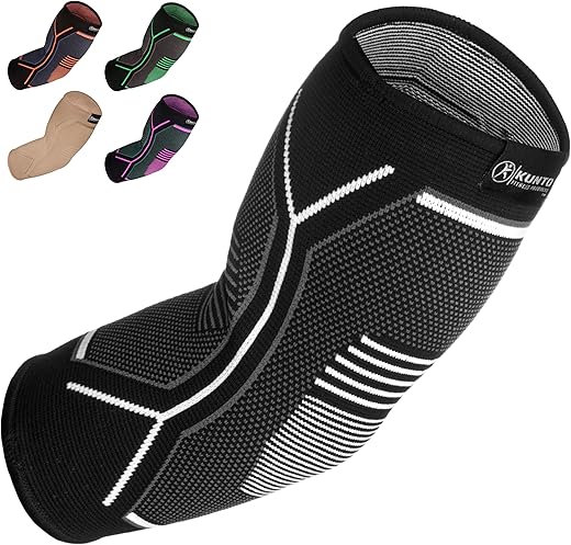 Kunto Fitness Elbow Brace Compression Support Sleeve For Tendonitis, Tennis Elbow, Golf Elbow Treatment - Reduce Joint Pain During Any Activity!