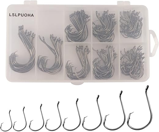 Lslpuoha Circle Hooks 160Pcs/Box Customized Offset Sport Circle Hooks Black High Carbon Steel Octopus Fishing Hooks Size:#1 1/0 2/0 3/0 4/0 5/0 6/0 8/0