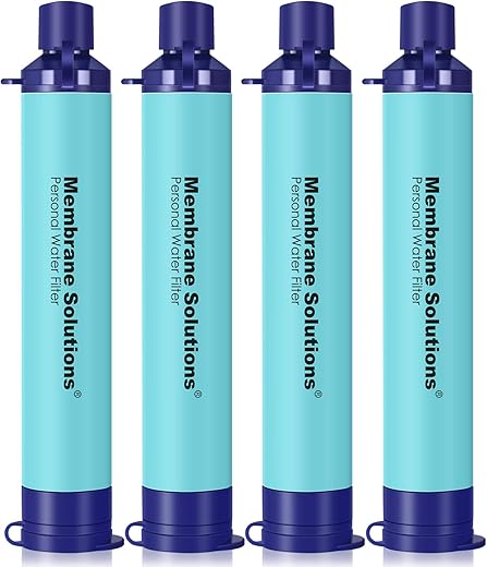 Membrane Solutions Portable Water Filter Straw Filtration Straw Purifier Survival Gear For Hiking, Camping, Travel, And Emergency, Blue, 4 Pack