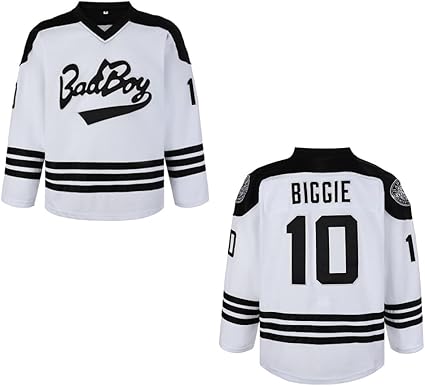 Men'S #10 Smalls Bad Boy 90S Hip Hop Long Sleeve Black Hockey Jersey (Black, L)