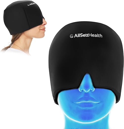 Migraine Relief Cap Ice Head Wrap Headache And Migraine Hat | Headache Relief With Hot/Cold Gel Head Ice Pack With Face And Eye Headache Mask Compress Black