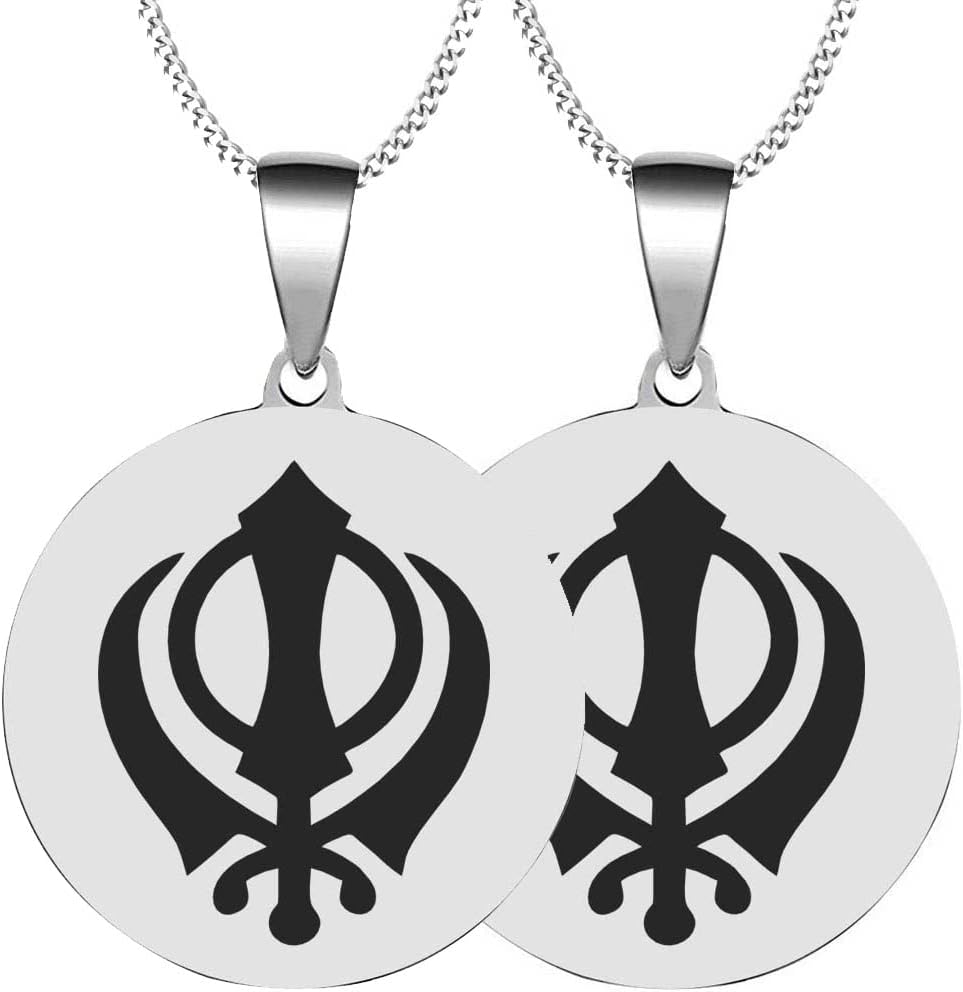 Mmbox 2Pcs Set Laser Engraved The Khanda Sikh Khanda Punjabi Kirpan Sword Symbol Stainless Steel Pendants Necklaces Well Polished