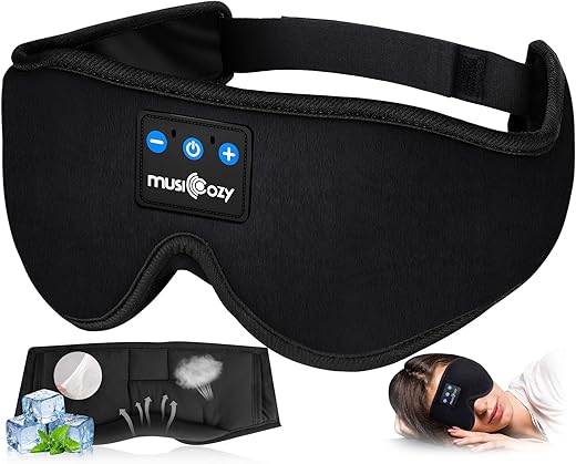 Musicozy Sleep Headphones Bluetooth 5.2 Headband Sleeping Headphones Sleep Eye Mask, Wireless Music Earbuds Earphones For Side Sleepers Men Women Air Travel Cool Tech Gadgets Unique Gifts