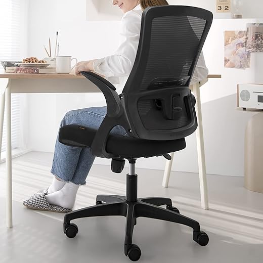 Neo Chair High Back Mesh Chair Adjustable Height And Ergonomic Design Home Office Computer Desk Chair Executive Lumbar Support Padded Flip-Up Armrest Swivel Chair (Black)