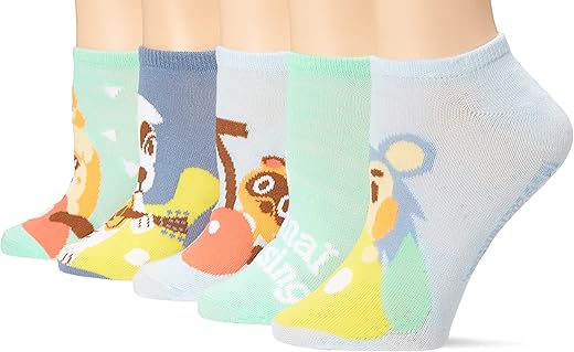 Nintendo Womens Animal Crossing 5 Pack No Show Casual Sock, Blue Turq Multi, 9 11 Us