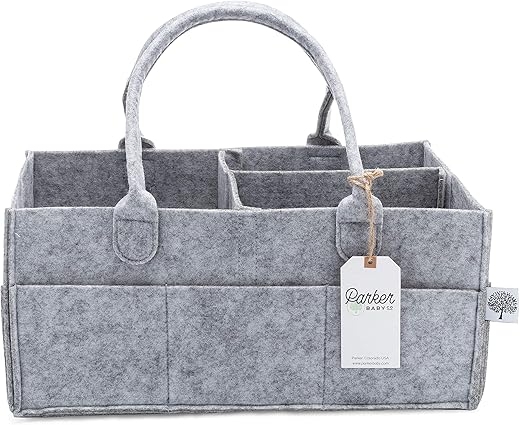 Parker Baby Diaper Caddy - Nursery Storage Bin And Car Organizer For Diapers And Baby Wipes - Large, Grey