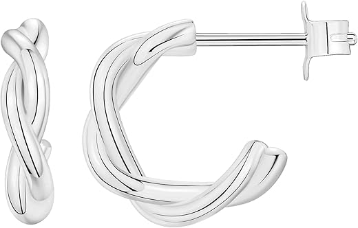 Pavoi 14K White Gold Plated 925 Sterling Silver Post Twisted Hoop Earrings | Small Open Hoop Earrings | Women'S Braided Hoop Earring