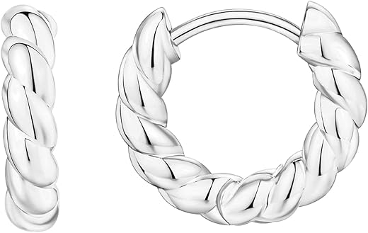 Pavoi 14K White Gold Plated 925 Sterling Silver Post Twisted Huggie Earrings | Small Huggie Earrings | Women'S Braided Huggie Earrings