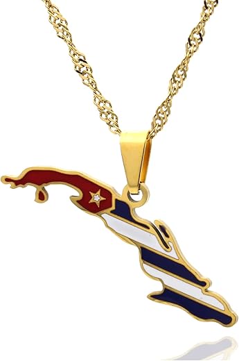 Peas Fashion Jewelry Necklace Stainless Steel Cuba Map Necklace(Gold)