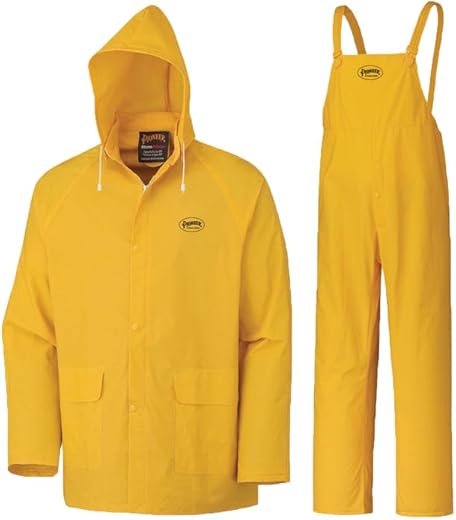 Pioneer Repel Rain Gear Safety Jacket &Amp; Bib Pants -Waterproof &Amp; Windproof Pvc Work Suit For Men - 3 Pc With Detachable Hood