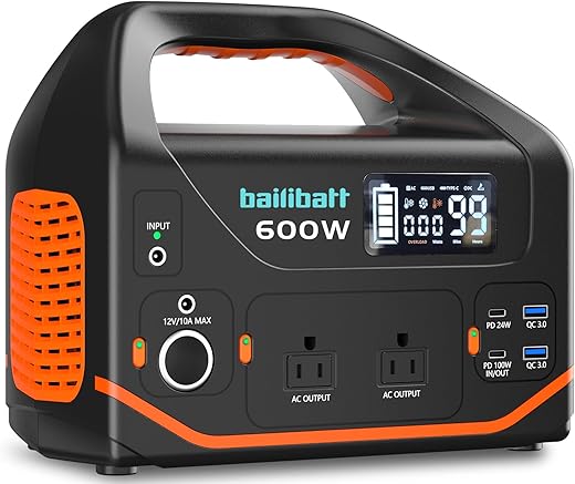 Portable Power Station 300W(Peak 600W), Bailibatt 257Wh 8-Port Portable Generator With Flashlight, 110V Pure Sine Wave Ac Outlet Lithium Battery, Solar Generator For Cpap Home Camping Emergency Backup