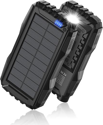 Power-Bank-Solar-Charger - 42800Mah Power Bank,Solar Charger,External Battery Pack 5V3.1A Qc 3.0 Fast Charging Built-In Super Bright Flashlight (Light Black)