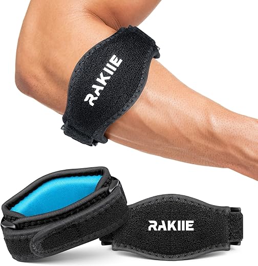 Rakiie Elbow Brace 2 Packs For Tendonitis, Adjustable Golf And Tennis Elbow Relief For Men And Women