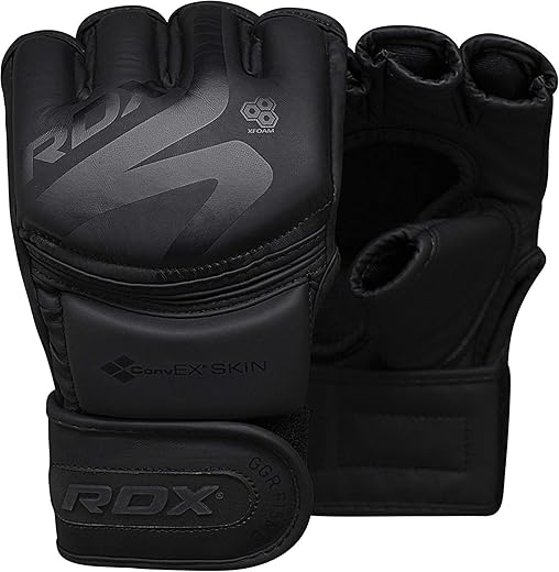 Rdx Mma Gloves Noir, Maya Hide Leather, Ventilated Open D-Cut Palm, Padded Grappling Sparring Mitts, Cage Fighting Kickboxing Mixed Martial Arts Muay Thai Training, Punching Bag Pads Workout, Black