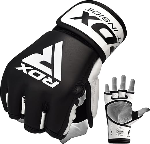 Rdx Mma Gloves Sparring Martial Arts Grappling Cowhide Leather Training Ufc Cage Fighting Combat Punching Bag Gel Mitts,Black,Large