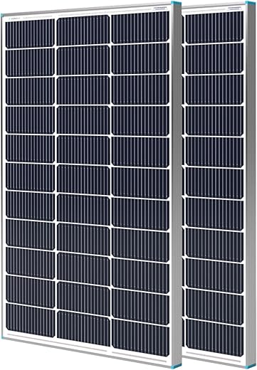 Renogy 2Pcs Solar Panels 100 Watt 12 Volt, High-Efficiency Monocrystalline Pv Module Power Charger For Rv Marine Rooftop Farm Battery And Other Off-Grid Applications, 2-Pack 100W