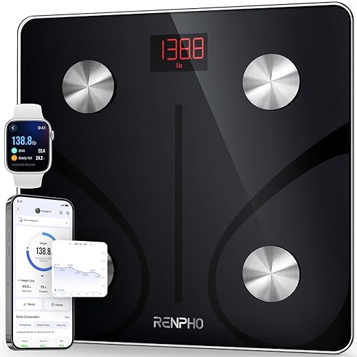 Renpho Smart Scale For Body Weight, Digital Bathroom Scale Bmi Weighing Bluetooth Body Fat Scale, Body Composition Monitor Health Analyzer With Smartphone App, 400 Lbs - Black Elis 1