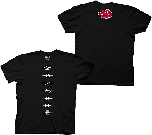 Ripple Junction Naruto Shippuden Men'S Short Sleeve T-Shirt Anti-Village &Amp; Akatsuki Red Cloud Front Back Anime Medium Black