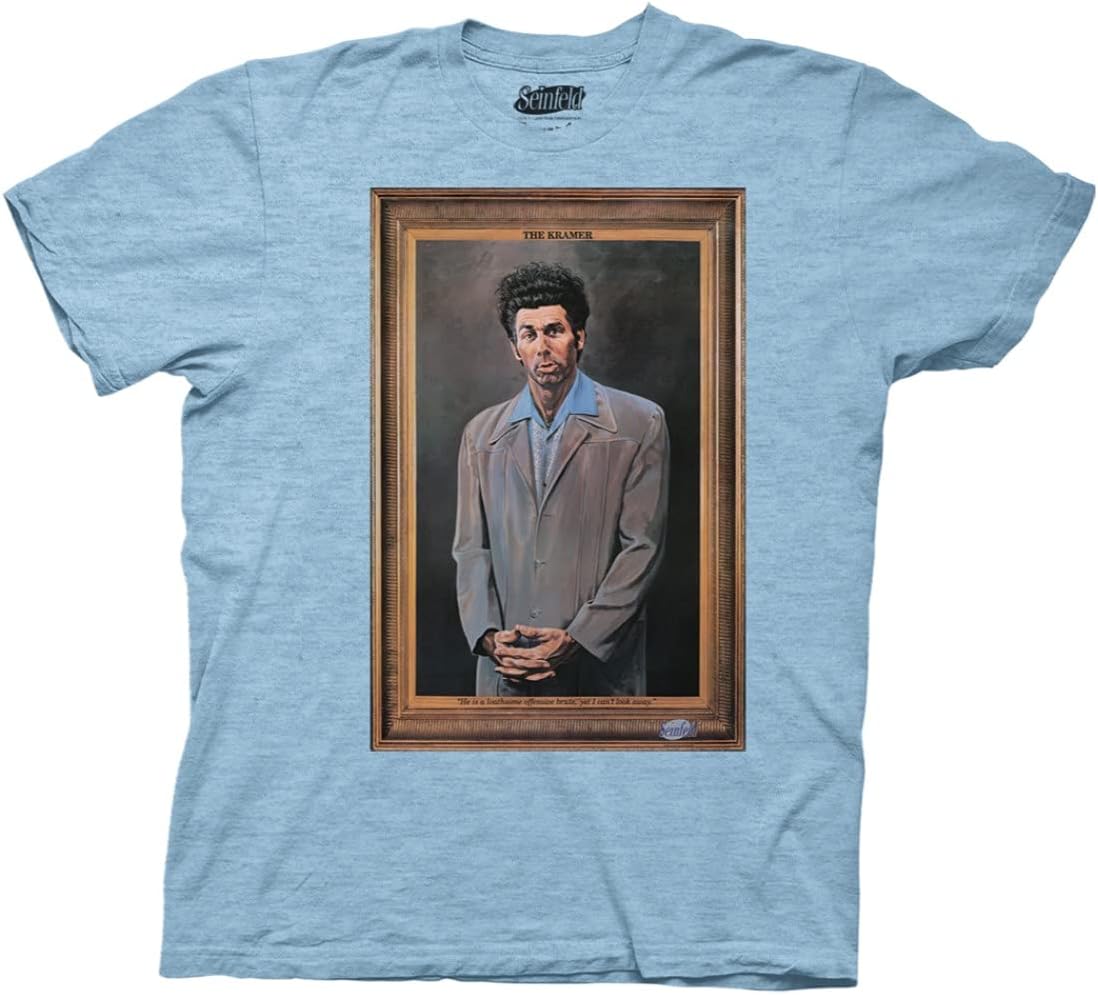 Ripple Junction Seinfeld The Kramer Framed Portrait Tv Series Adult T-Shirt Officially Licensed Medium Heather Light Blue