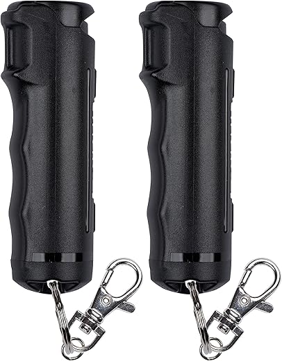 Sabre Pepper Spray With Flip Top, Maximum Police Strength Oc Spray, Key Ring For Easy Carry And Fast Access, Finger Grip For More Accurate And Faster Aim, 25 Bursts, Secure And Easy To Use Safety