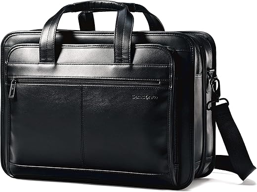 Samsonite Leather Expandable Briefcase, Black, One Size, 17&Quot;