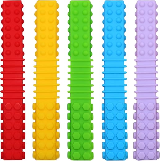 Sensory Chew Toys For Autistic Children, 5 Pack Silicone Chew Tube Teething Sticks Toys For Autism, Adhd, Spd, Chewies With Special Needs, Oral Motor Chewy Tool For Sensory Kids Chewer (Rainbow A)