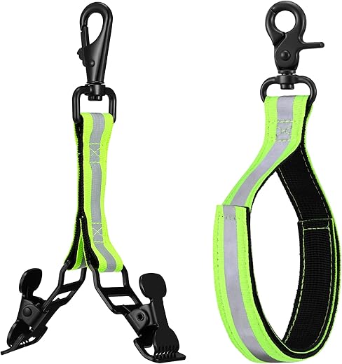 Shappy 2 Pieces Firefighter Glove Strap With Reflective Trim Firefighting Glove Safety Strap Turnout With Swivel Snap Hook Clip (Green)