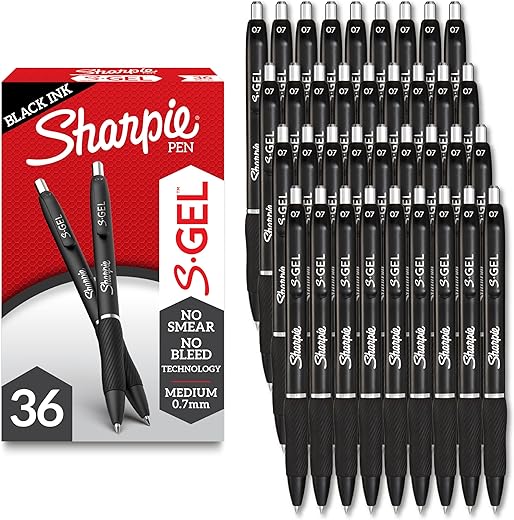 Sharpie S-Gel, Gel Pens, Medium Point (0.7Mm), Black Ink Gel Pen, 36 Count