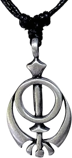Sikhism Khanda Sword Punjabi ਖੰਡਾ Khaṇḍā Sikh Sikhs Sikhi Silver Pewter Men'S Pendant Necklace Wealth Lucky Good Luck Charm Prosperity Protection Amulet Safe Travel Talisman W Black Adjustable Cord