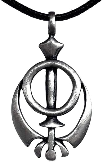 Sikhism Khanda Sword Punjabi ਖੰਡਾ Khaṇḍā Sikh Sikhs Sikhi Silver Pewter Men'S Pendant Necklace Wealth Lucky Good Luck Charm Prosperity Protection Amulet Safe Travel Talisman W Black Leather Cord