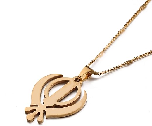 Sikhism Necklace Pendant Sikh Khanda Jewelry Gold Color Sikhs Necklaces Religious (Gold)
