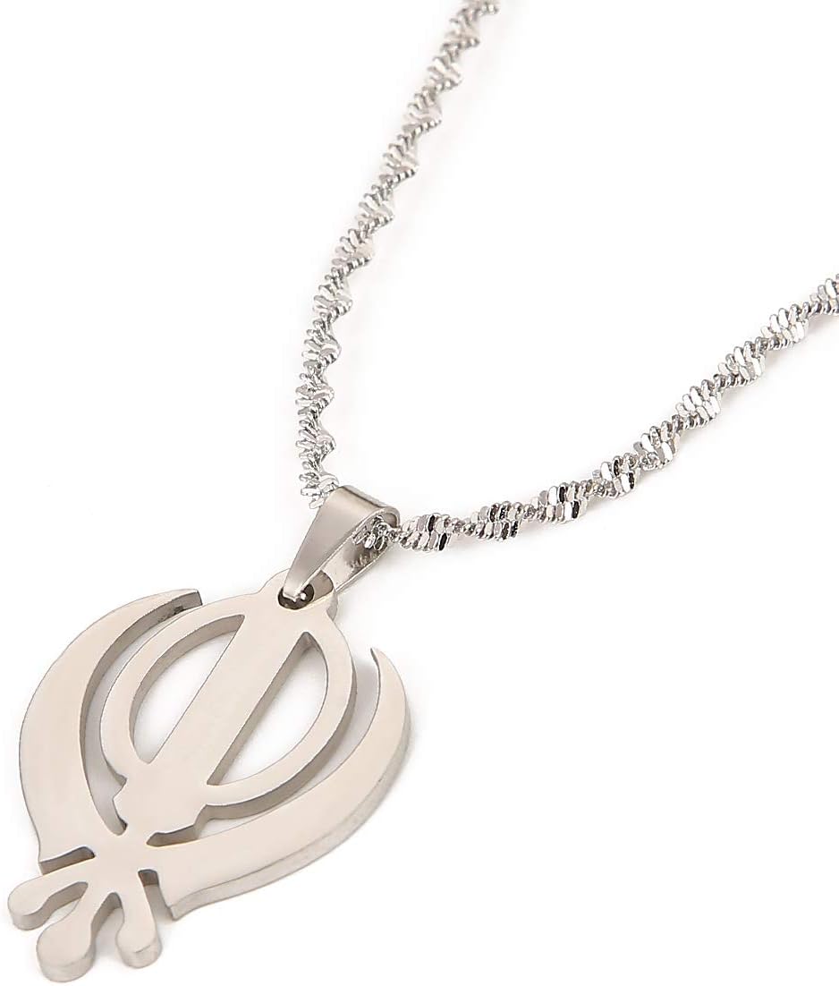Sikhism Necklace Pendant Sikh Khanda Jewelry Gold Color Sikhs Necklaces Religious (Silver)