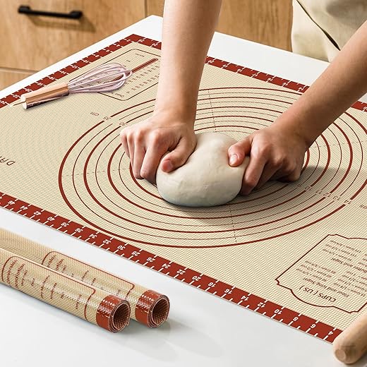 Silicone Baking Mat,26&Quot; X 16&Quot;Extra Thick Large Non Stick Sheet Mat With Measurement Non-Slip Dough Rolling Mat,Reusable Food Grade Silicone Counter Mat For Making Cookies,Macarons,Bread &Amp; Pastry, Red