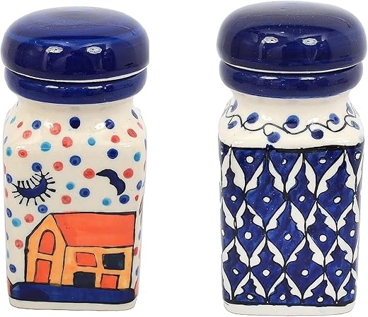 Skywalk Set Of 2 Hand-Painted Multi Utility Ceramic Jar/Container Wih Lid For Kitchen Storage,Snacks Jar And Home Décor Ka-1230-31